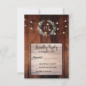 Rustic leaves wood string lights Wedding RSVP  Einladung (Vorderseite)