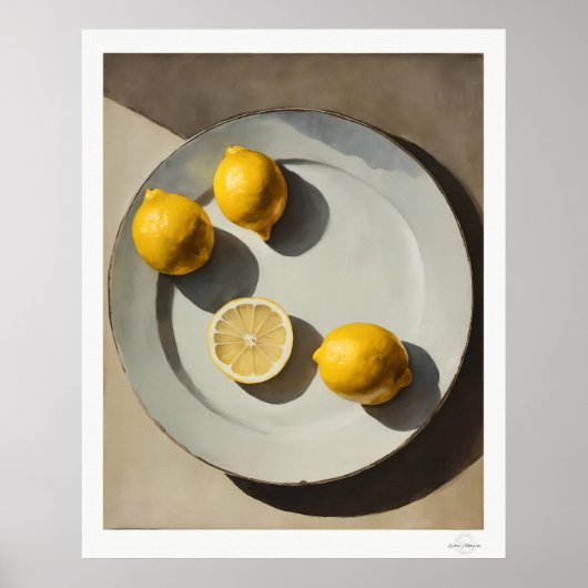 Rustic Lemon Still Life Oil Painting Art Print Poster (Vorne)
