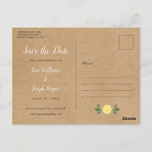 Rustic Lemons Boho Elegant Save the Date Postkarte (Rückseite)