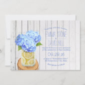 Rustic Lemons Jar & Blue Hydrangea Wedding Einladung (Vorderseite)