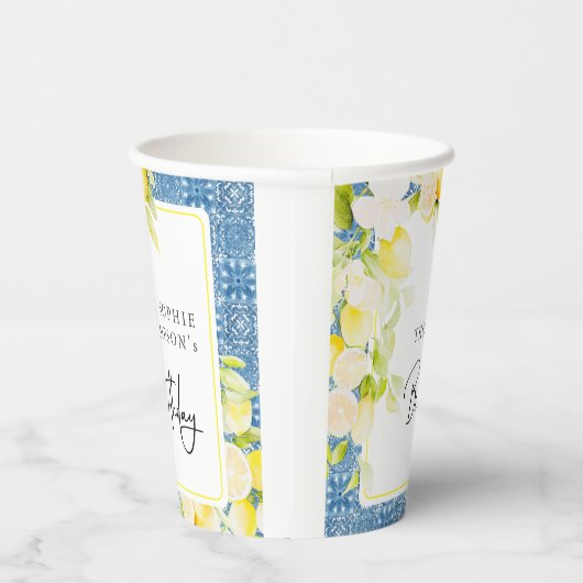 Rustic lemons Mediterranean birthday Pappbecher (Rechts)