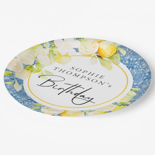 Rustic lemons Mediterranean birthday Pappteller (Schrägansicht)
