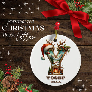 Rustic Letter Y Christmas Personalisiert Initial Keramik Ornament