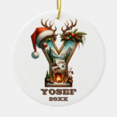 Rustic Letter Y Christmas Personalisiert Initial Keramik Ornament (Vorne)