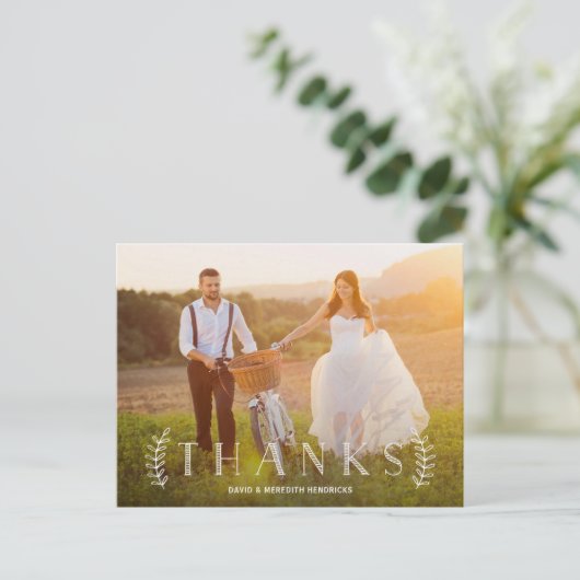 Rustic Letters White Overlay Foto Vielen Dank Postkarte (Stehend Vorderseite)