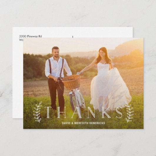 Rustic Letters White Overlay Foto Vielen Dank Postkarte (Vorne/Hinten)