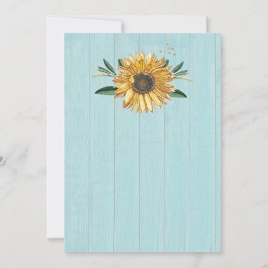 Rustic Light Aquamarin Blue Barn Wood Sunflower We Einladung (Rückseite)