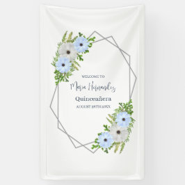 Rustic Light Blue and White Floral Quinceañera Banner