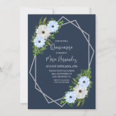Rustic Light Blue and White Floral Quinceañera Einladung (Vorderseite)