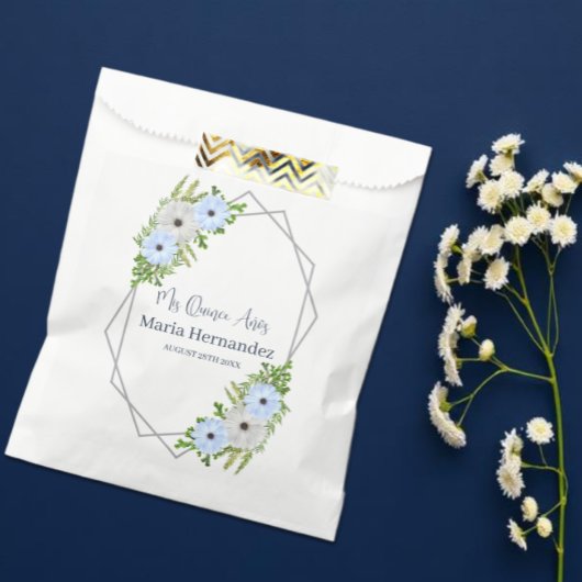Rustic Light Blue and White Floral Quinceañera Geschenktütchen