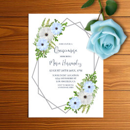 Rustic Light Blue and White Floral Quinceañera Pergament Einladungen