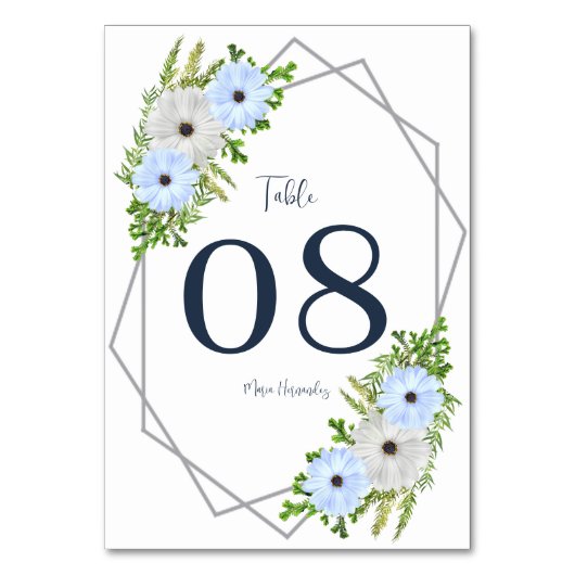 Rustic Light Blue and White Floral Quinceañera  Tischnummer (Vorderseite)