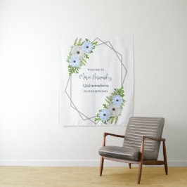 Rustic Light Blue and White Floral Quinceañera Wandteppich