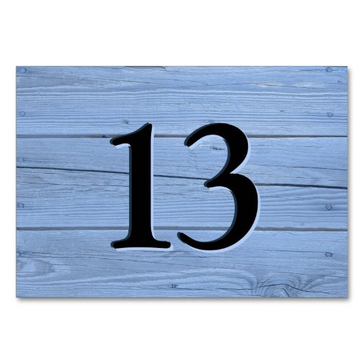 Rustic Light Blue Faux Engraved Cafe Tischnummer (Vorderseite)