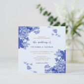 Rustic Light Blue Floral Foto Square Wedding Einladung (Stehend Vorderseite)