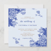 Rustic Light Blue Floral Foto Square Wedding Einladung (Vorderseite)