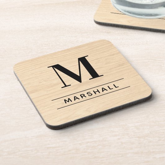 Rustic Light Natural Holz Custom Monogram Initial Getränkeuntersetzer (Linke Seite)