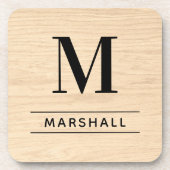 Rustic Light Natural Holz Custom Monogram Initial Getränkeuntersetzer (Vorderseite)