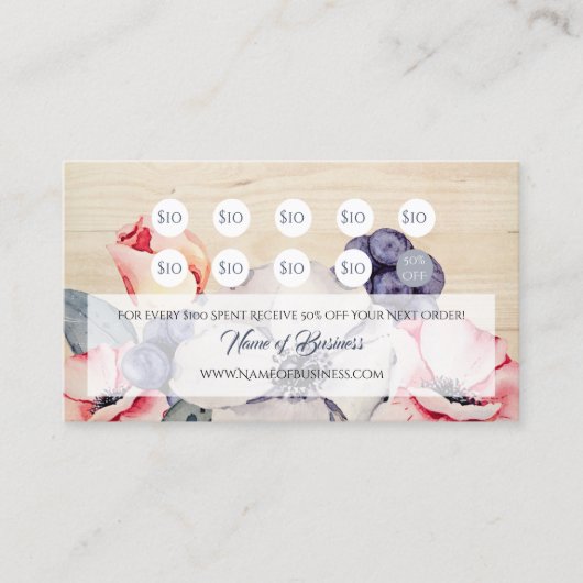 Rustic Light Wood Summer Blossom Loyalty Card Treuekarte (Vorderseite)