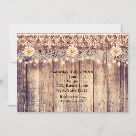 Rustic Lighted Mason Jars Daisies Brautparty Einladung (Rückseite)