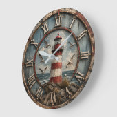 Rustic Lighthouse Coastal Nautical Beach House Große Wanduhr (Winkel)