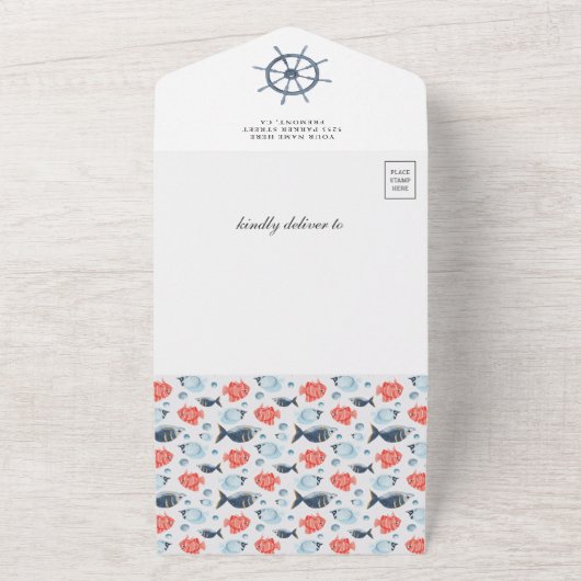 Rustic Lighthouse Nautical Navy Blue Baby Dusche All In One Einladung (Außenbereich)