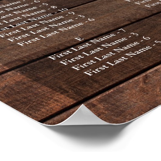 Rustic Lights Alphabetical Wedding Seating Chart Poster (Ecke)