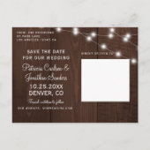 Rustic lights country barn wedding save the date ankündigungspostkarte (Rückseite)