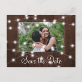 Rustic lights country barn wedding save the date ankündigungspostkarte (Vorderseite)