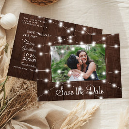 Rustic lights country barn wedding save the date ankündigungspostkarte
