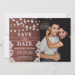 Rustic Lights Foto LGBTQ Save The Date Karte