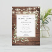 Rustic Lights Greenerity QR Code Foto Brautparty Einladung (Stehend Vorderseite)