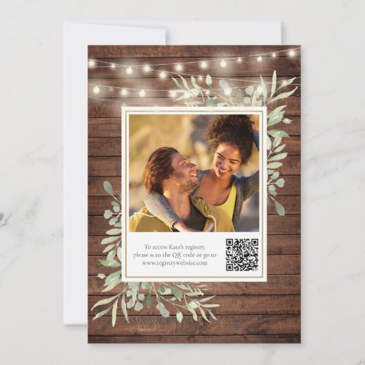 Rustic Lights Greenerity QR Code Foto Brautparty Einladung (Rückseite)