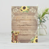 Rustic Lights,Lace,Boots Sunflowers Quinceañera Einladung (Stehend Vorderseite)