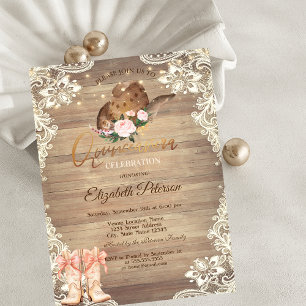 Rustic Lights Lace Cowboy Hut Stiefel Quinceañera Einladung