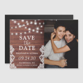 Rustic Lights LGBTQ Photo Save the Date Card Magneteinladung (Vorne/Hinten)