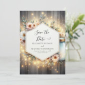 Rustic Lights Mason Jar Wedding Save The Date (Stehend Vorderseite)