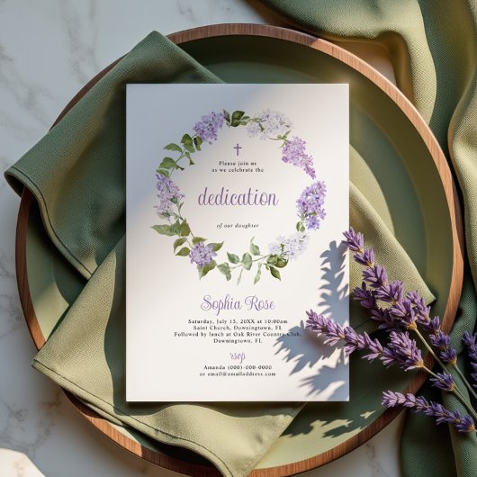 Rustic Lilac Flowers Dedication Invitation Einladung
