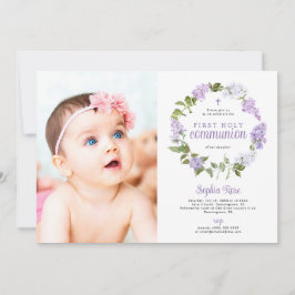 Rustic Lilac Flowers Photo First Holy Communion Einladung