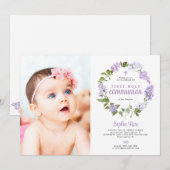 Rustic Lilac Flowers Photo First Holy Communion Einladung (Vorne/Hinten)