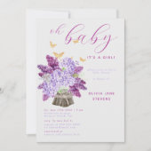 Rustic Lilac Gold Butterfly Boho Girl Baby Showdus Einladung (Vorderseite)