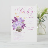 Rustic Lilac Gold Butterfly Boho Girl Baby Showdus Einladung (Stehend Vorderseite)