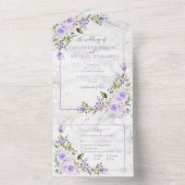 Rustic Lilac Lavender Gold Marble Floral Wedding All In One Einladung (Innen Boden)