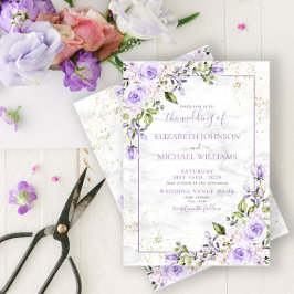 Rustic Lilac Lavender Gold Marble Floral Wedding Einladung