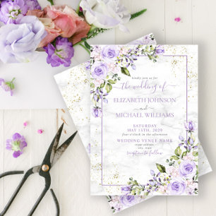 Rustic Lilac Lavender Gold Marble Floral Wedding Einladung