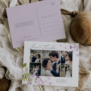 Rustic Lilac Multi Foto Wedding Liebe und Dank Postkarte