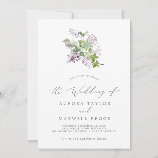 Rustic Lilac Simple Wedding Einladung (Vorderseite)