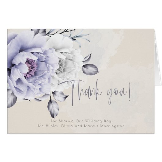 Rustic Lilac und Alabaster Peony Floral Vielen Dan (Vorderseite (Horizontal))