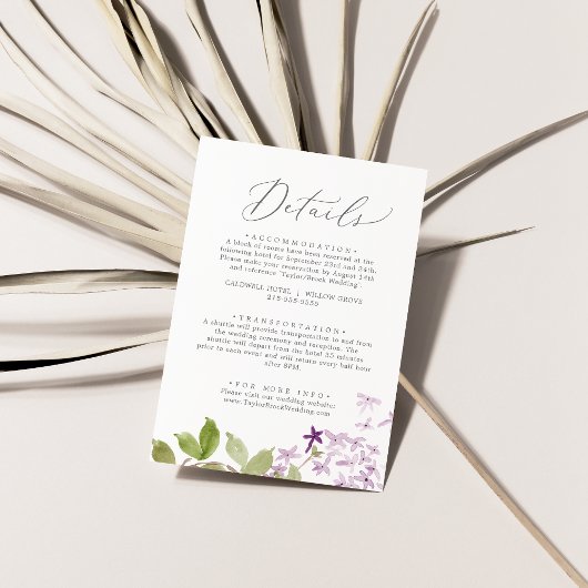 Rustic Lilac Wedding Details Enclosure Card Begleitkarte