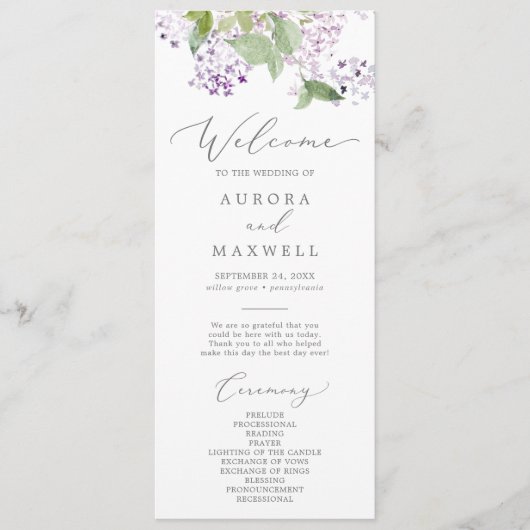Rustic Lilac Wedding Program Programm (Vorderseite)